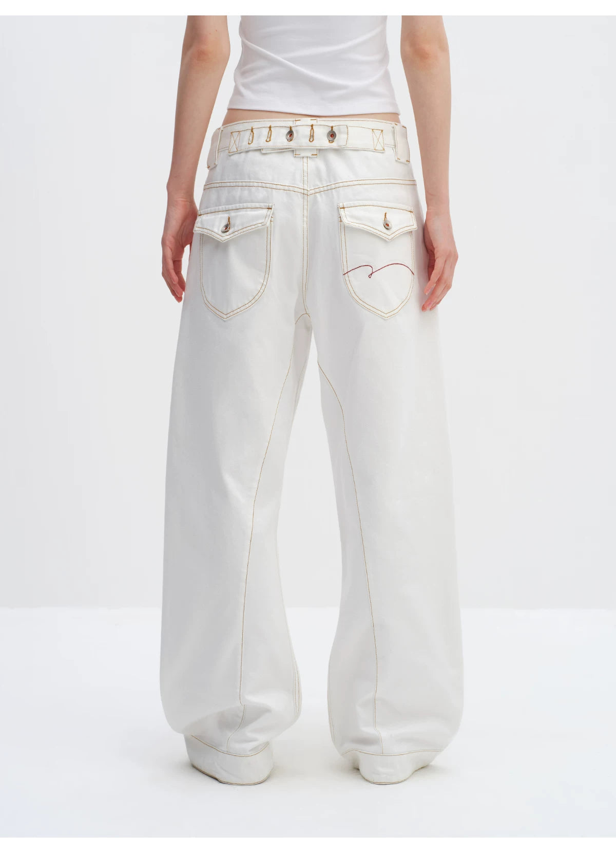 White Relaxed Fit 3D Cut Wide-Leg Denim Jeans