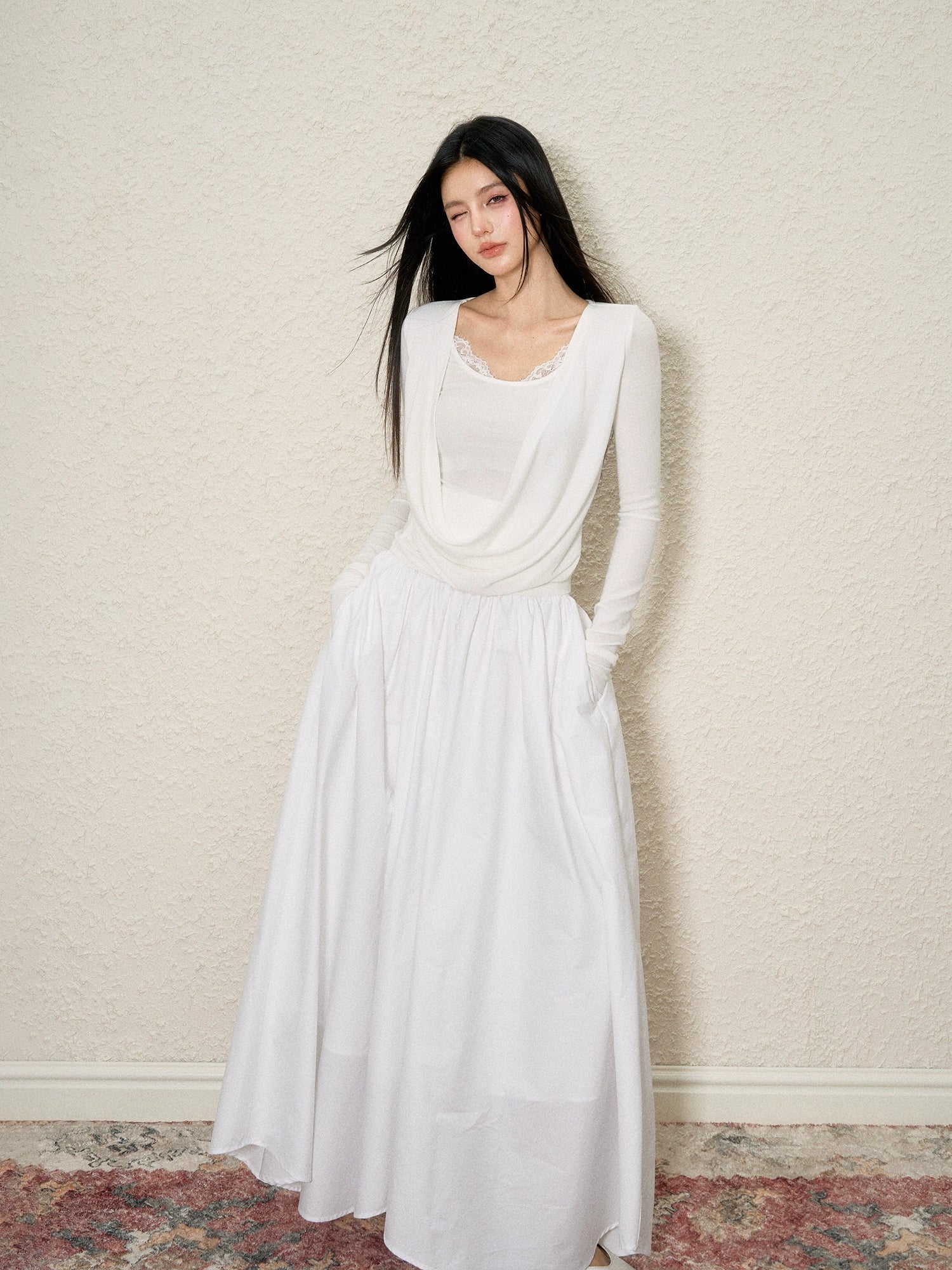Asymmetrical Pleated Maxi Skirt - CHINASQUAD