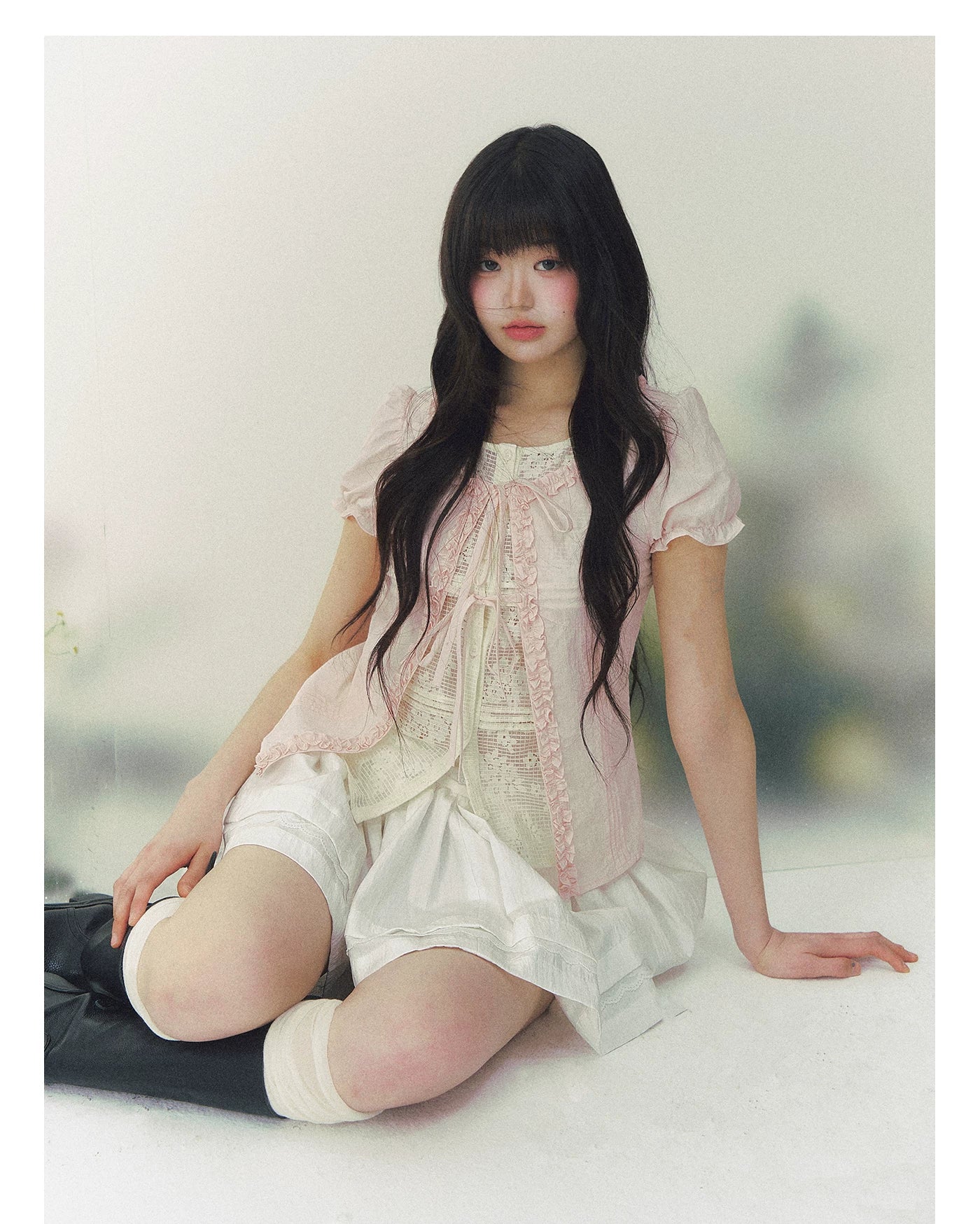 Blush Lace Tie-Front Blouse