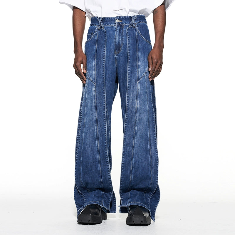 3D Cut Washed Denim Relaxed Jeans - CHINASQUAD