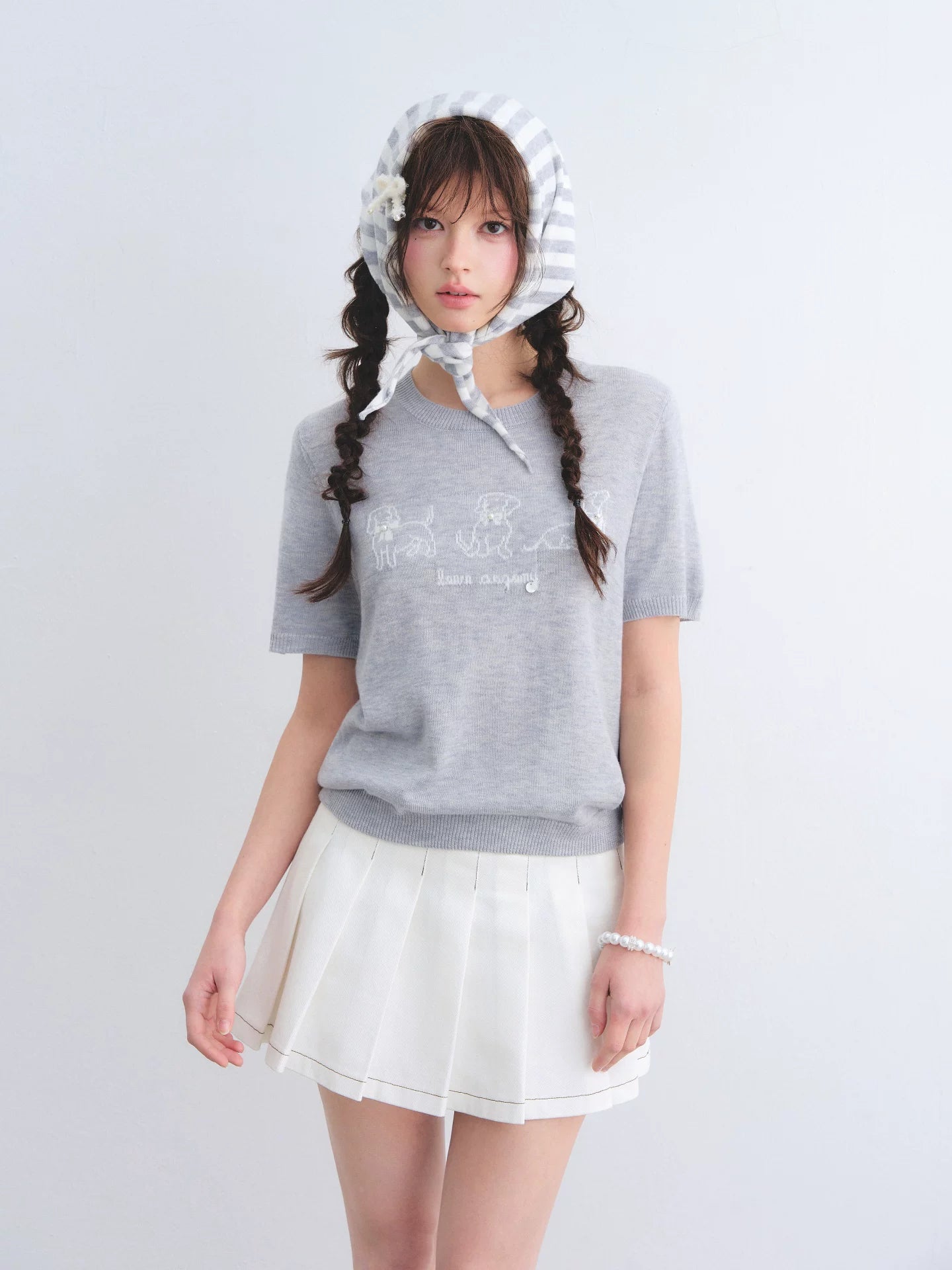 Wool-Blend Jacquard Knit Tee & Striped Shoulder Set