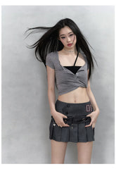 Black & Grey Henley Collar Embroidered T-Shirt - CHINASQUAD