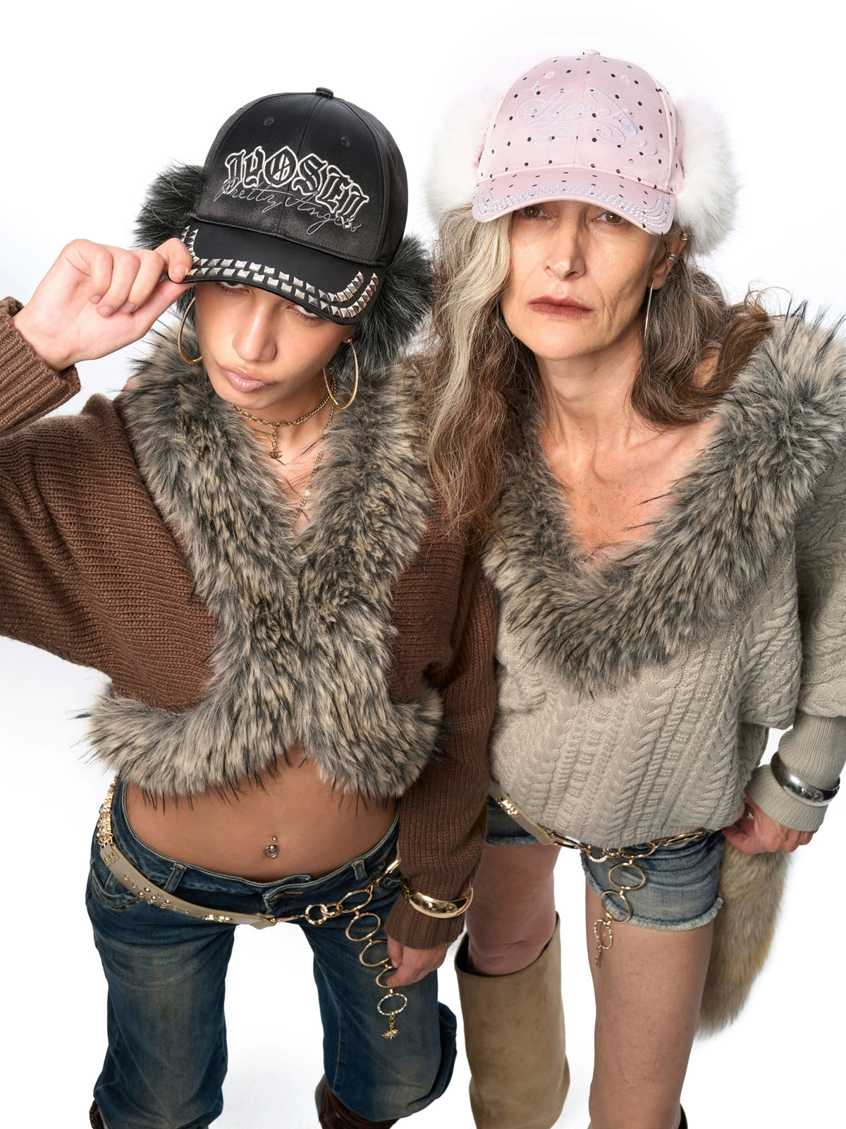 Rhinestone Ear-Flap Furry Baseball Cap