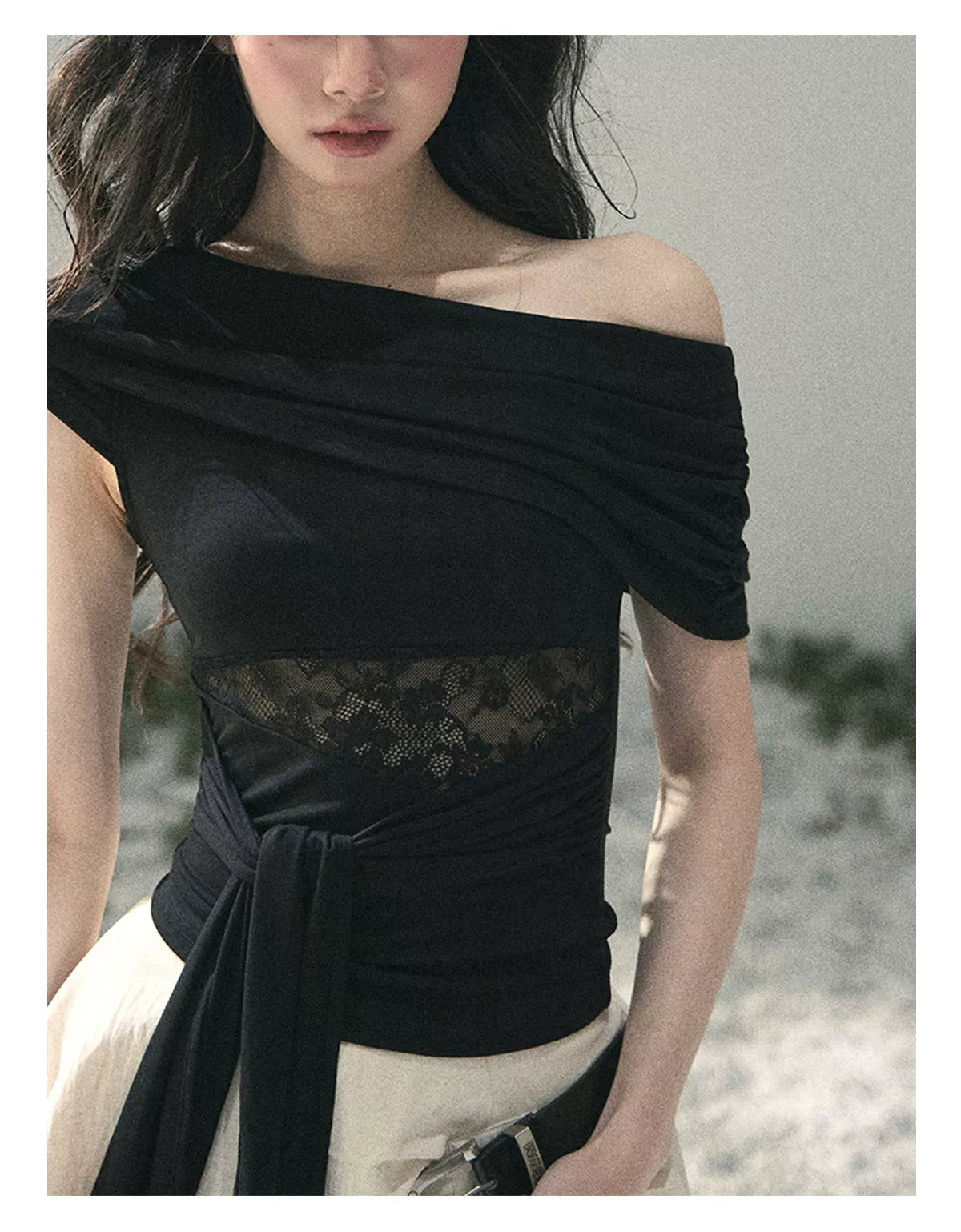 Off-Shoulder Lace Tie Top