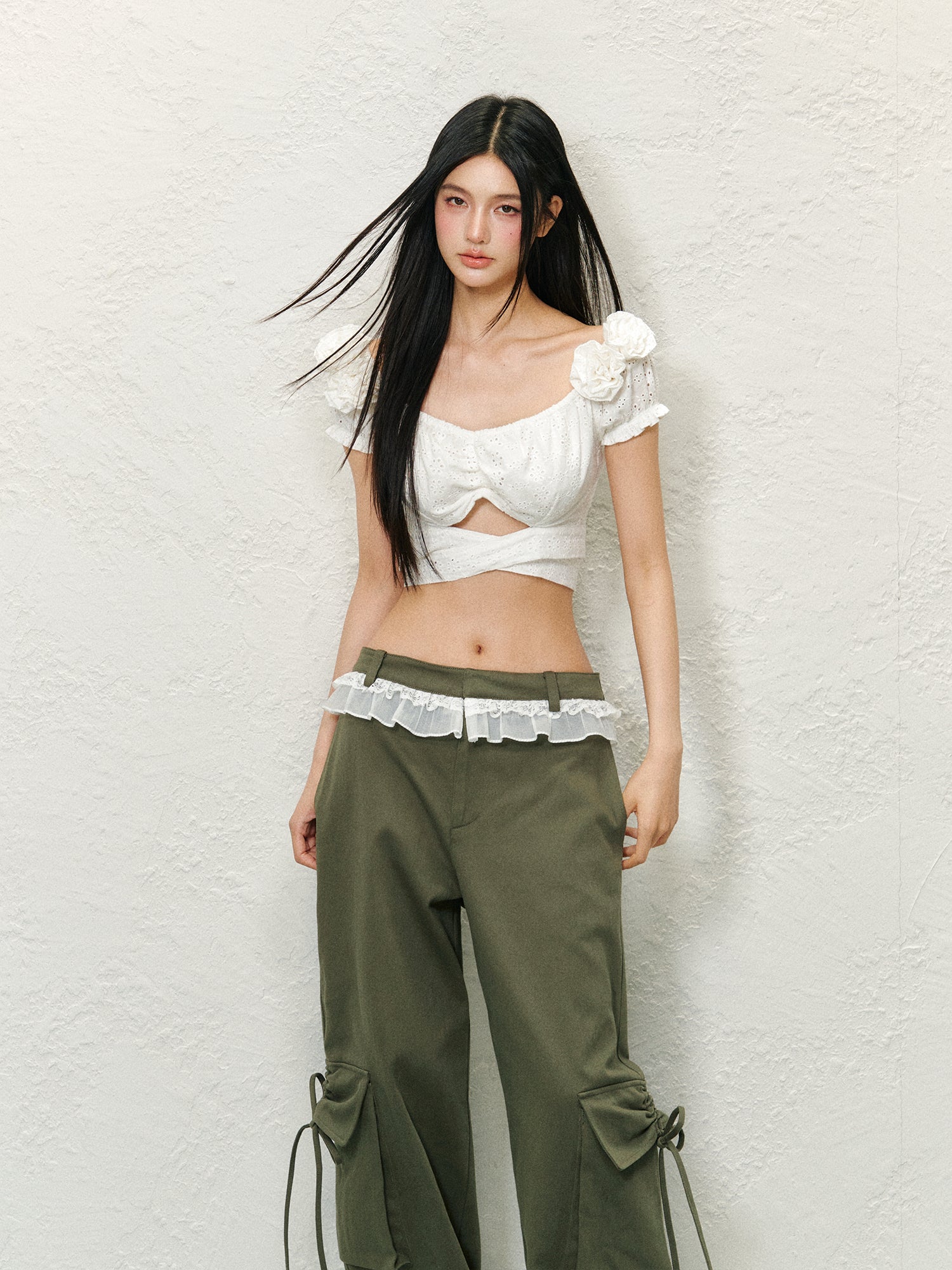 White 3D Flower Hollow Out Top - CHINASQUAD