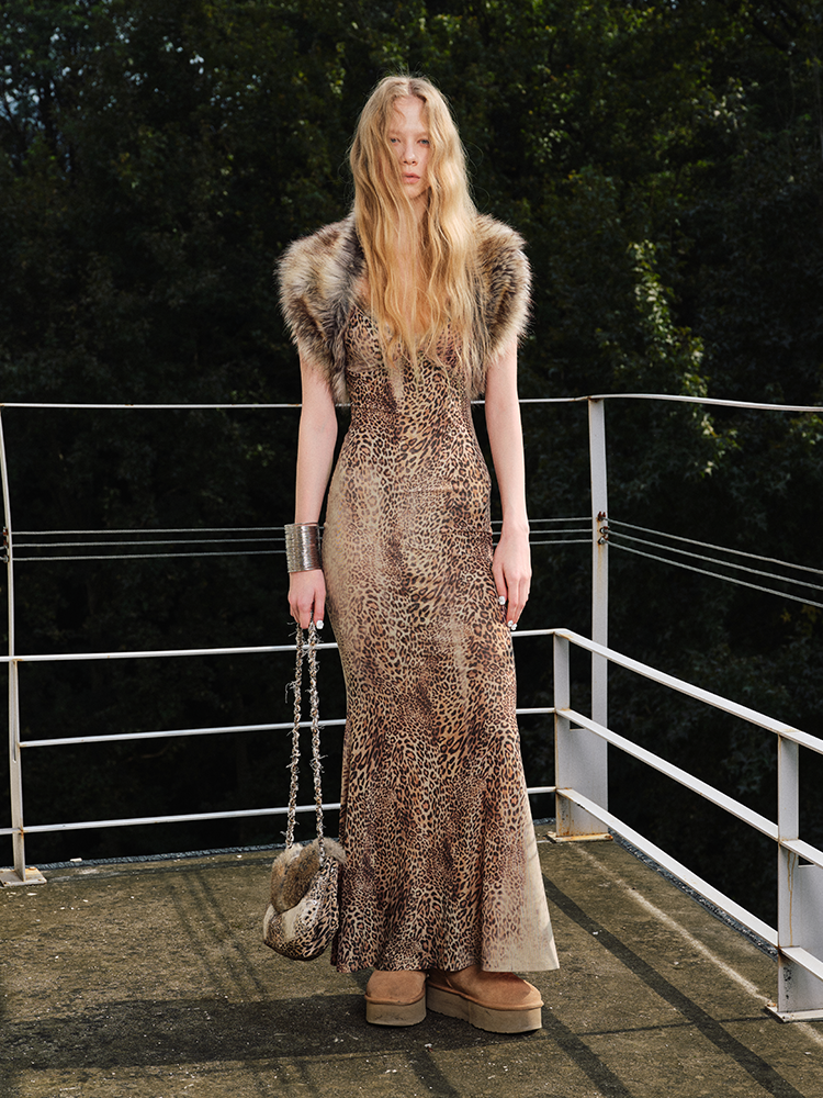 Leopard Print Mesh Lace Mermaid Slip Dress - CHINASQUAD