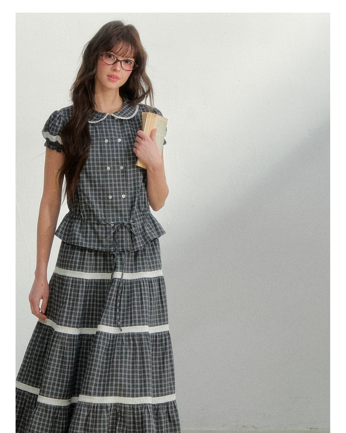 Vintage Plaid Floral Girl Two-Piece Set