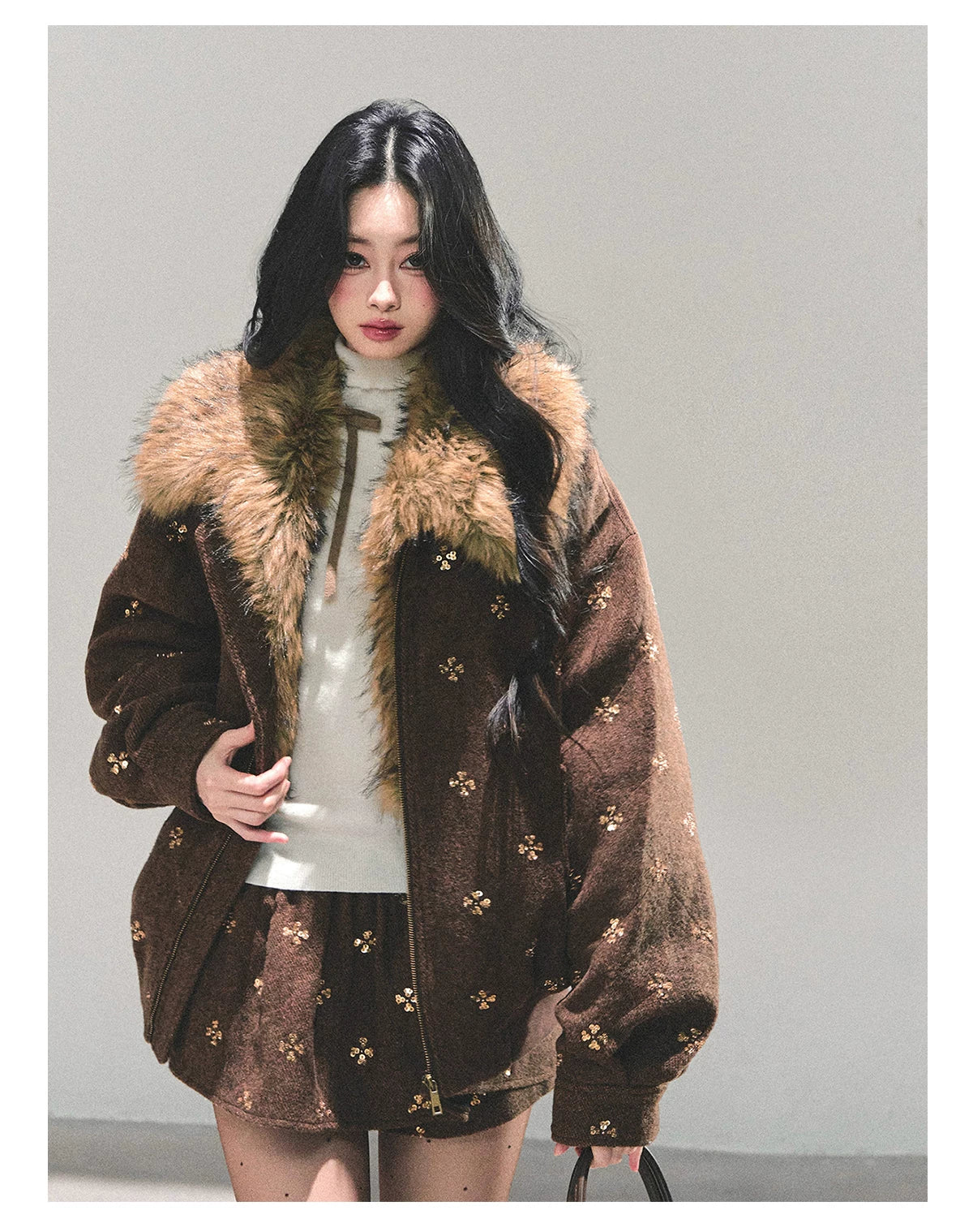 Snowfall Whisper Wool Jacket & Mini Skirt Set