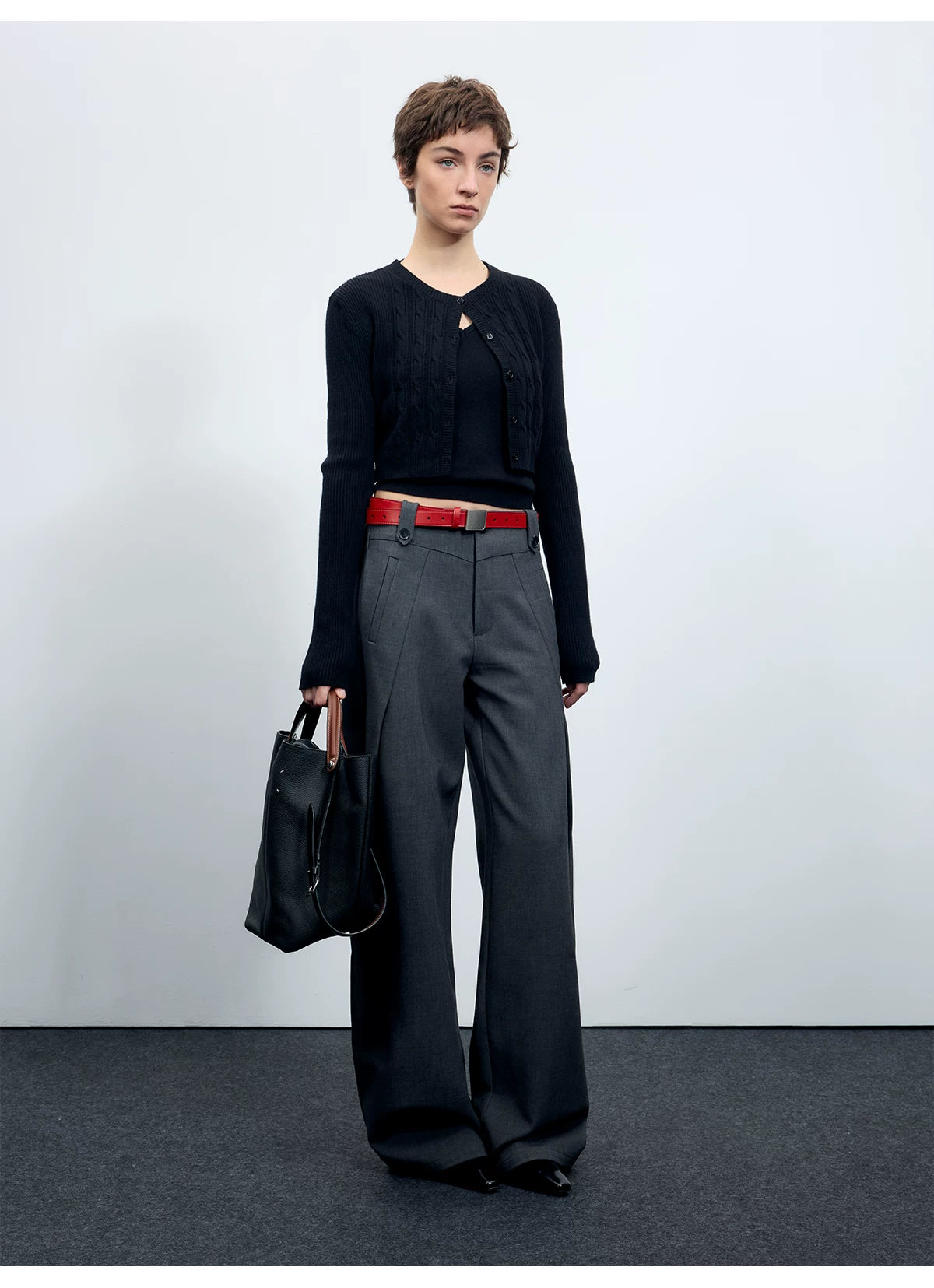 Wool-Blend Sculpted Curved-Leg Tailored Trousers