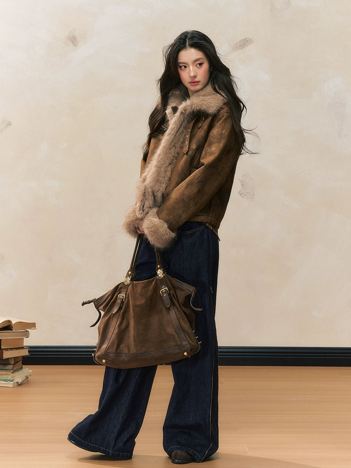 Brown Vintage Shearling Jacket - CHINASQUAD