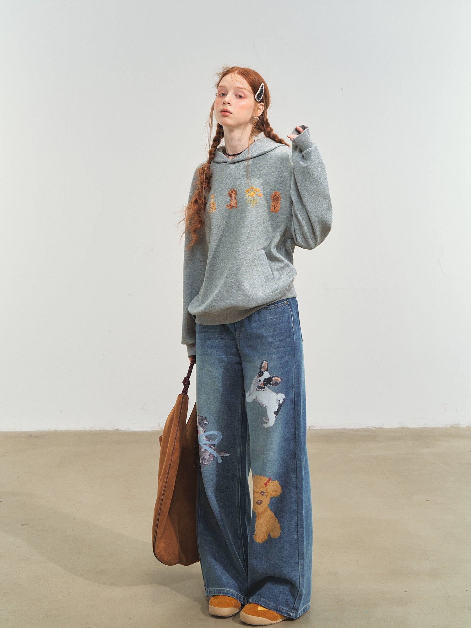 Puppy Wide‑Leg Denim Pants