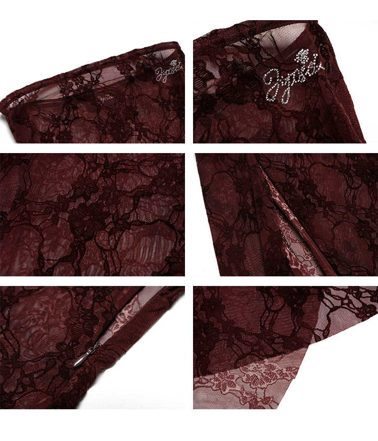 Red Semi-Sheer Floral Velvet Dress