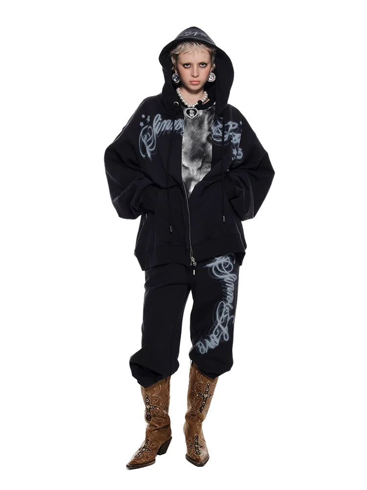 Letter Print Loose Elastic Cuffs Joggers - CHINASQUAD