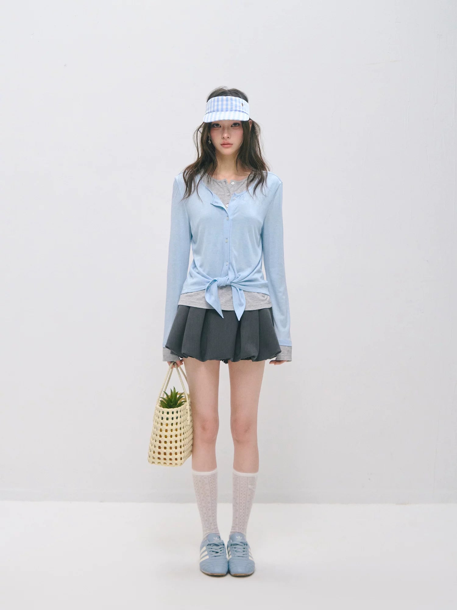 Layered Two-Tone Lyocell Wool Blend Long Sleeve T-Shirt