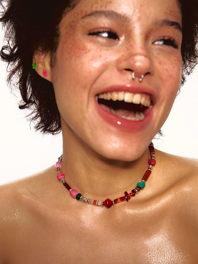 Colored Stone Czech Glass Necklace - CHINASQUAD