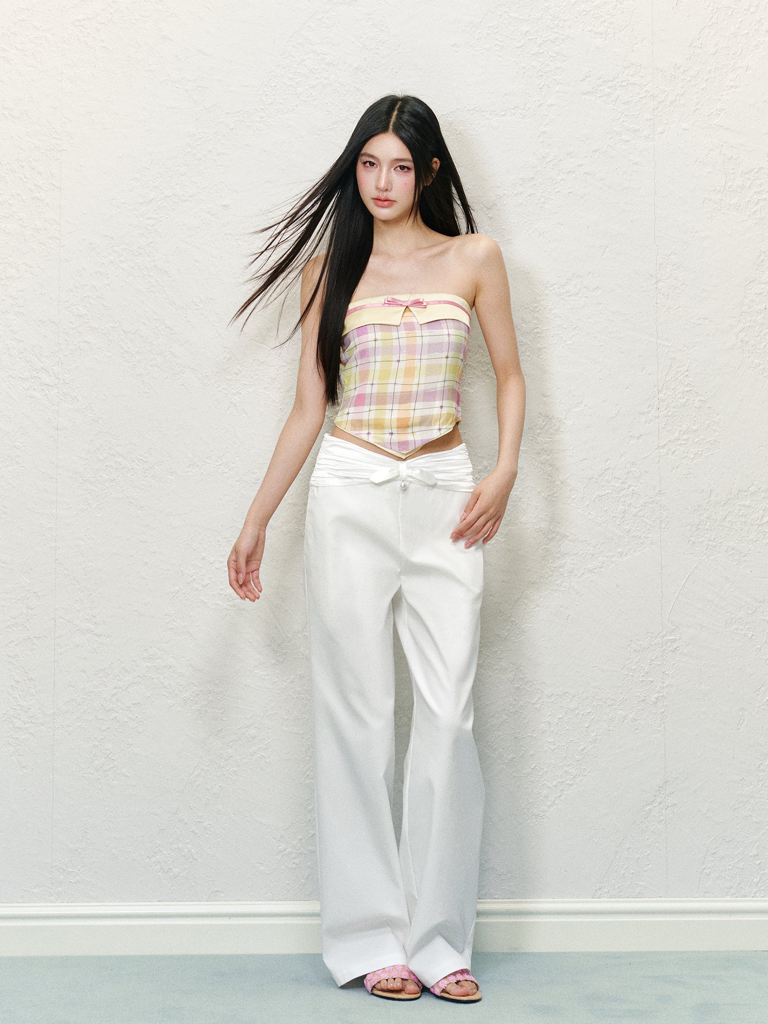 Satin Waist Bow Pearl Casual Pants - CHINASQUAD