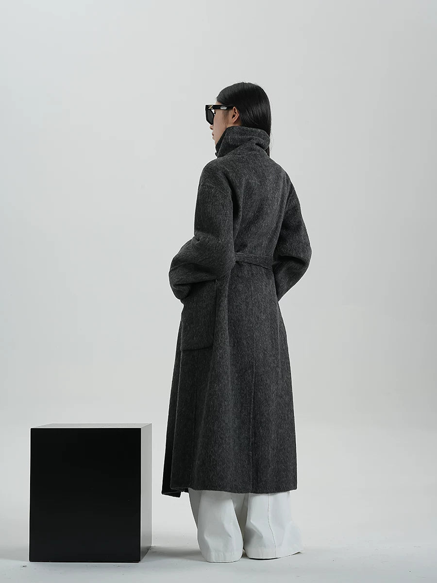 High-Neck Long Wool Coat