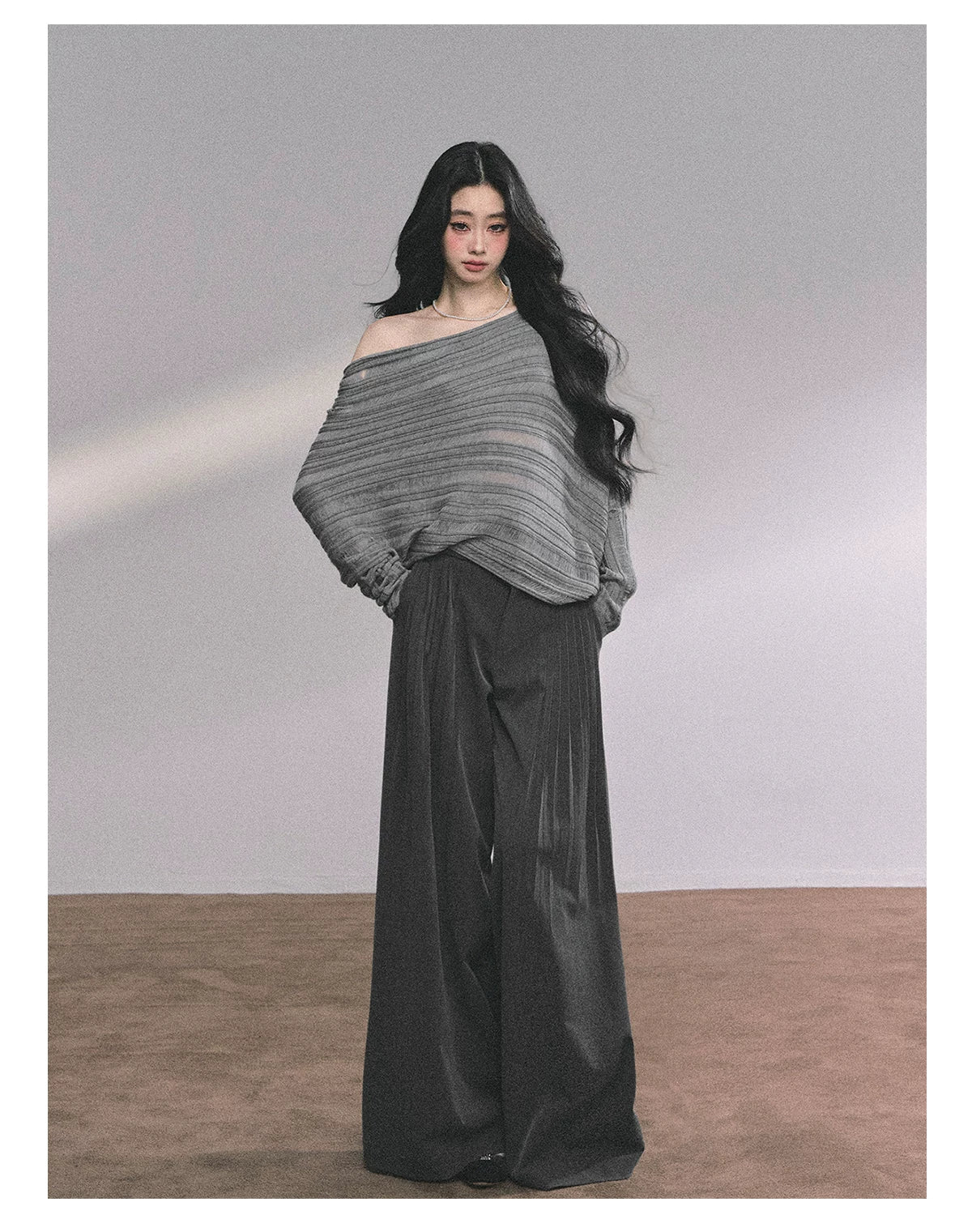 French Asymmetric Cut-Out Knit Sweater