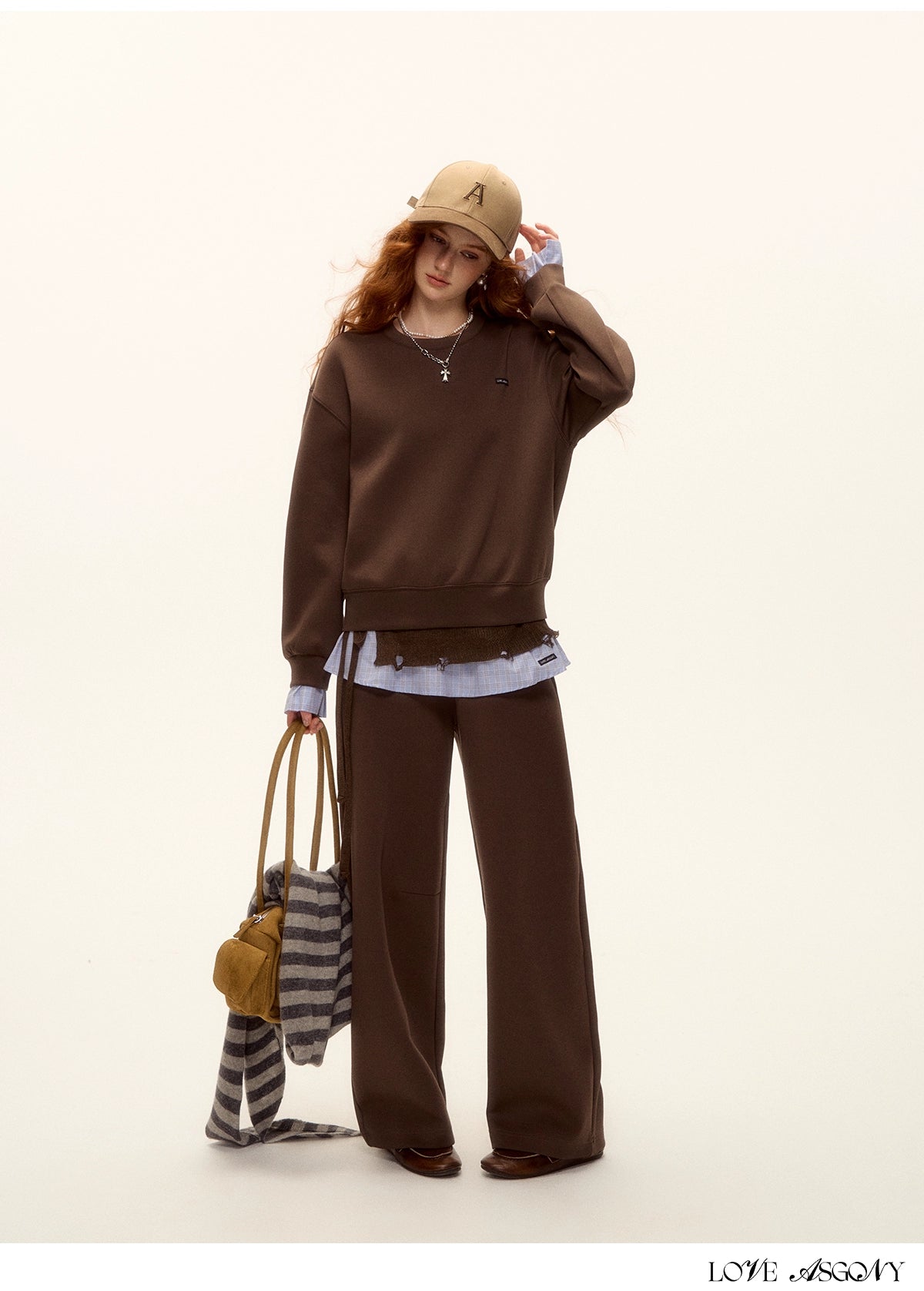 Patchwork Sweatshirt & Curved-Hem Knit Pants Set
