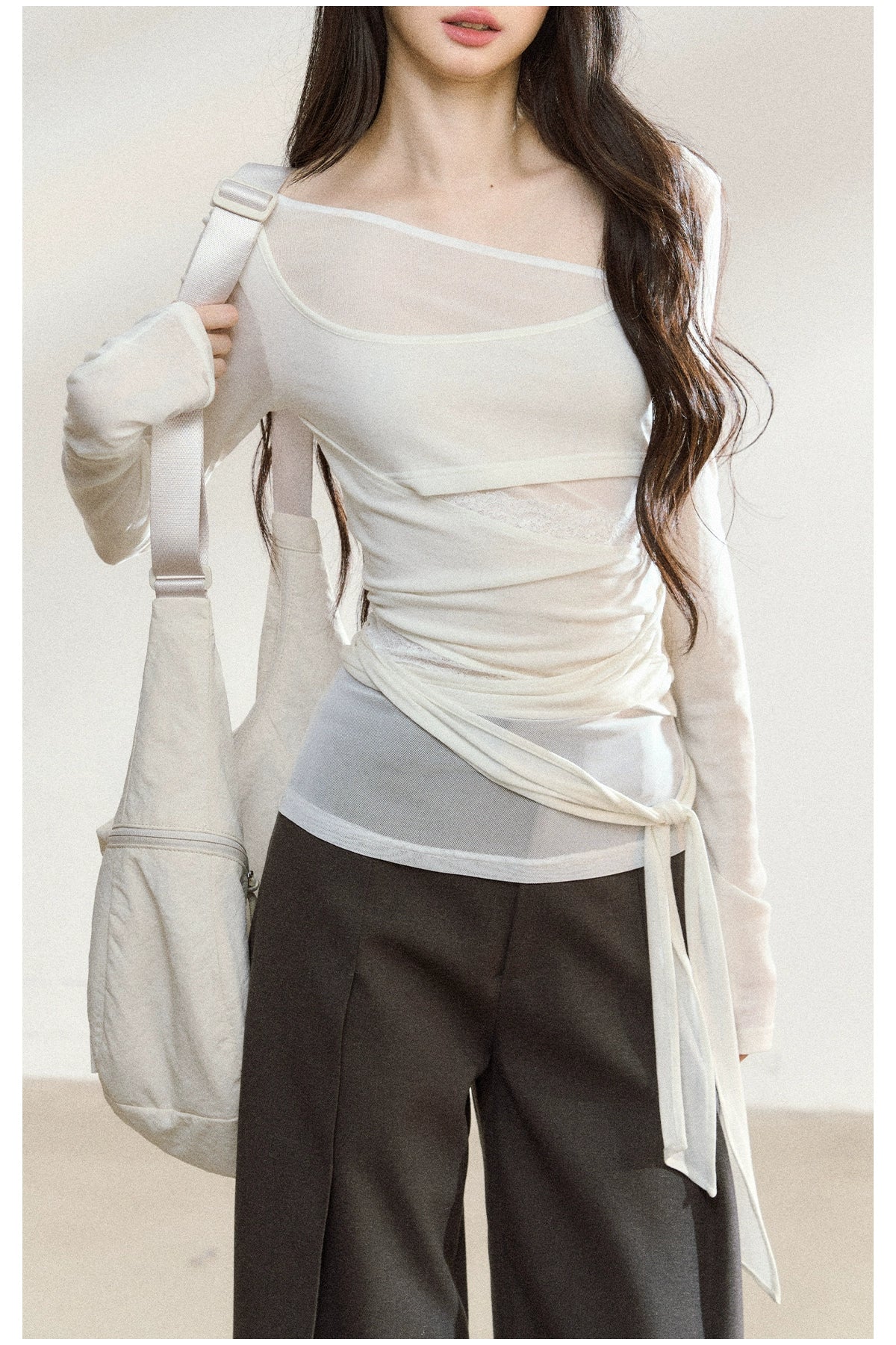 Layered Mesh-Knit Asymmetric Slim-Fit T-Shirt - CHINASQUAD