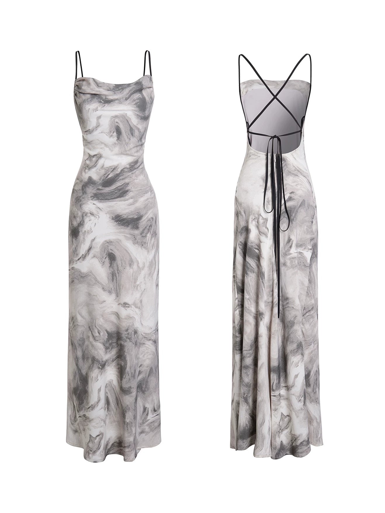 New Chinese Cowl-Neck Backless Maxi Dress