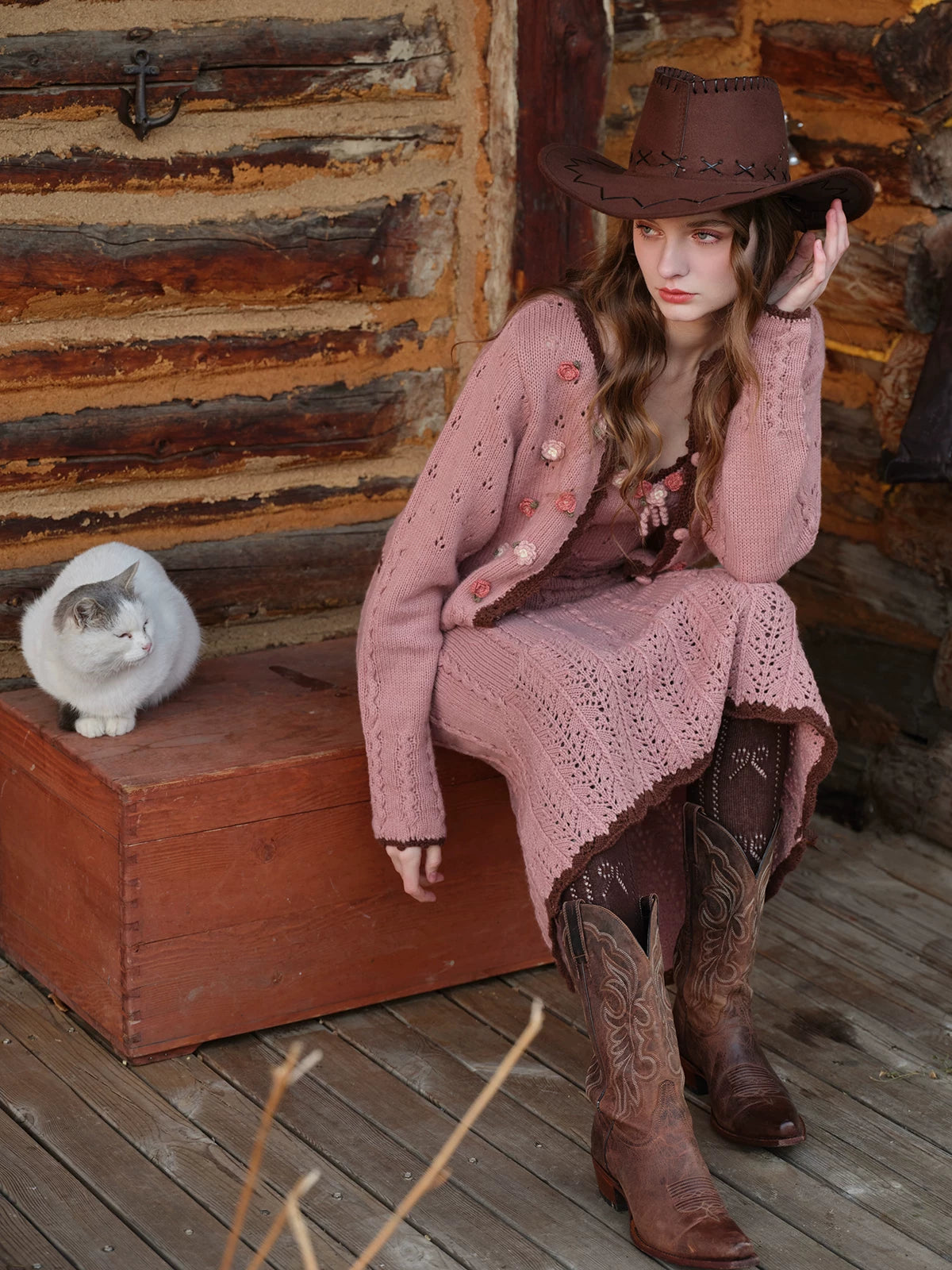 Floral Juliet Vintage Knit Dress & Cardigan Set