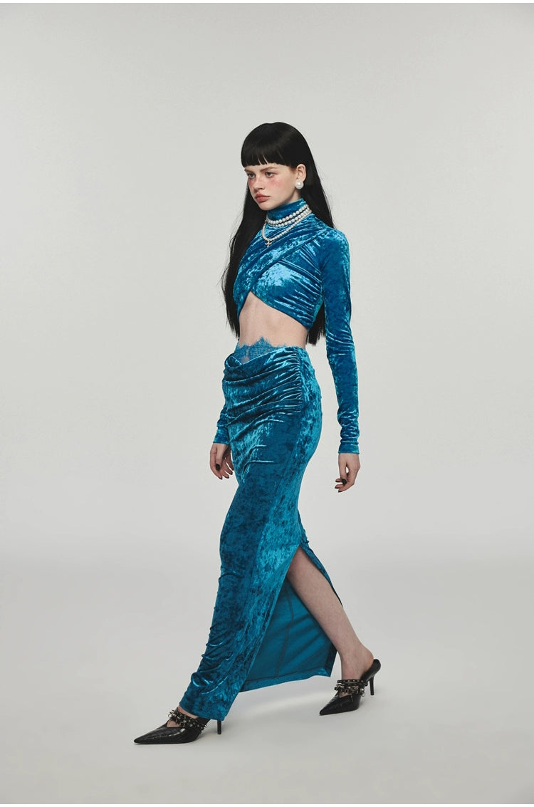 Velvet Turtleneck Crossed Blouse - CHINASQUAD