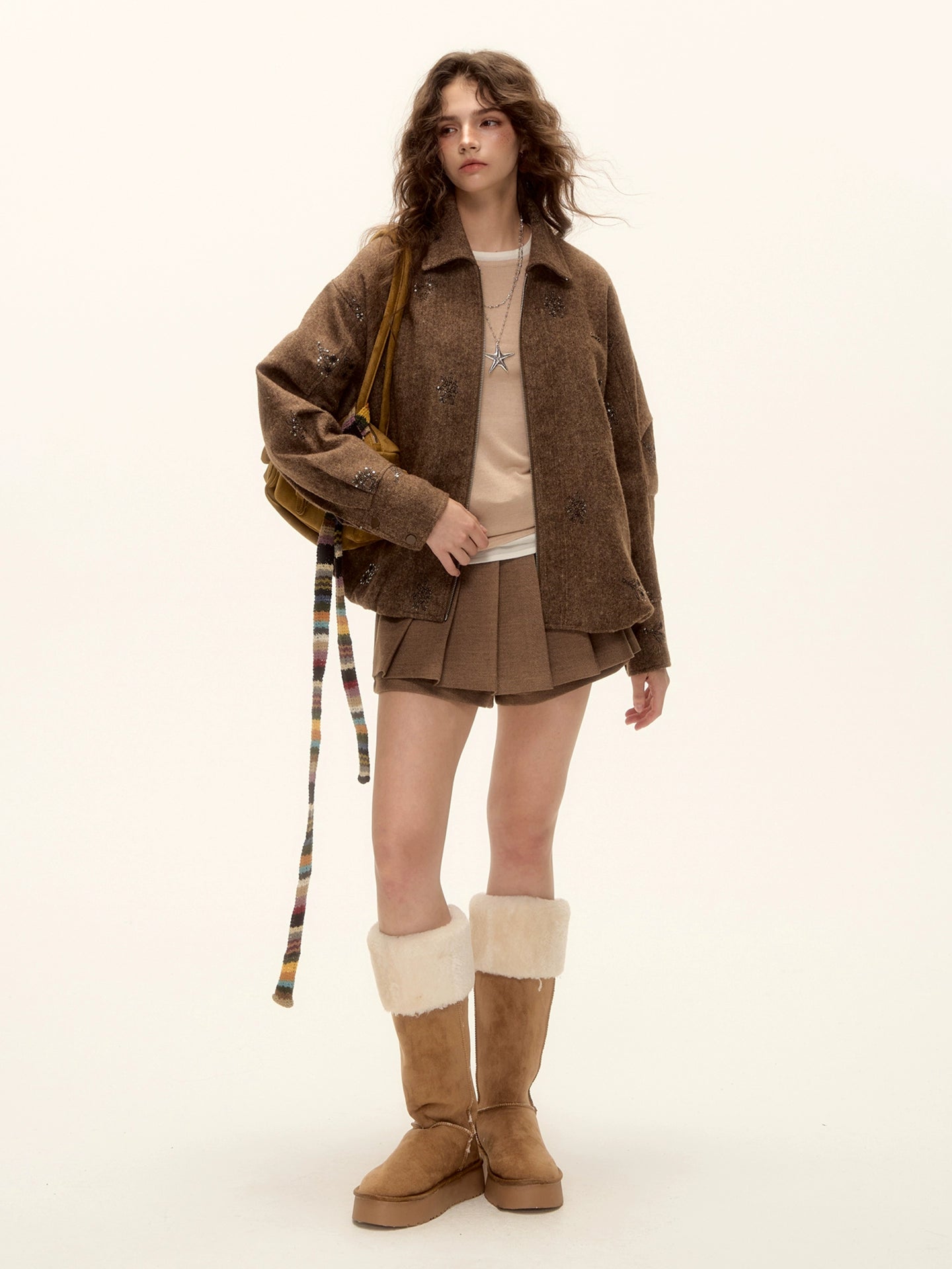 Mohair Blend Pleated Mini Skirt