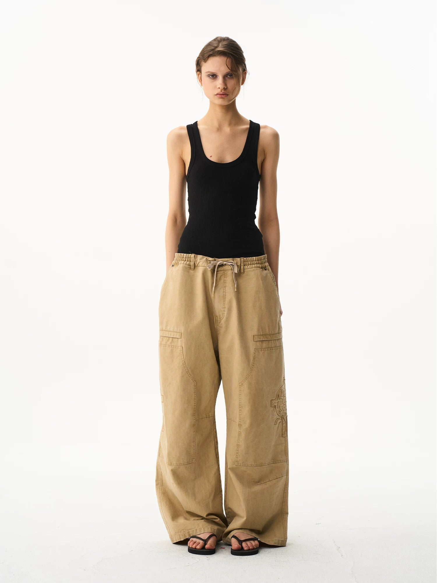 Vintage Washed Embroidered Workwear Baggy Pants