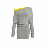 Asymmetric Contrast Knit Dress - CHINASQUAD