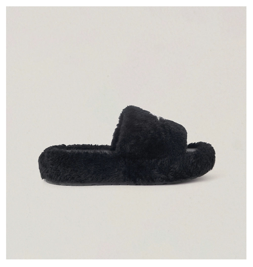 Cross Emblem Shearling Slide Sandals - CHINASQUAD