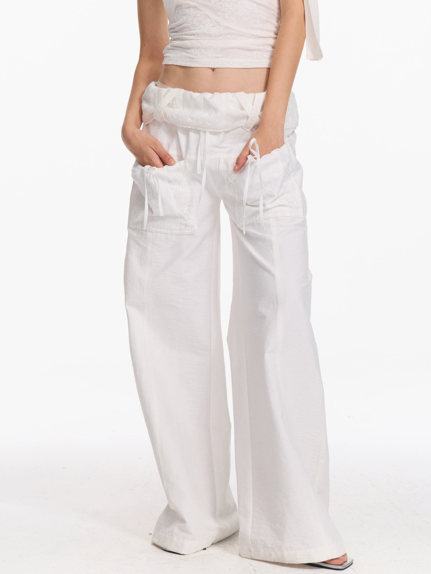 Draped Drawstring Wide-Leg Pants - CHINASQUAD