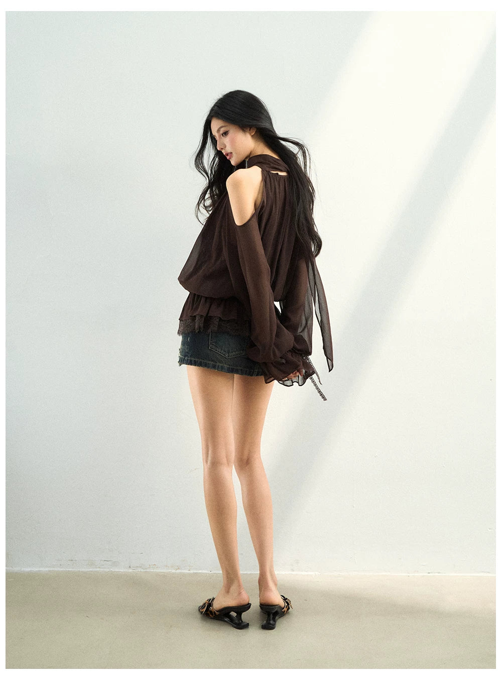 Rhinestone Sheer Chiffon Blouse