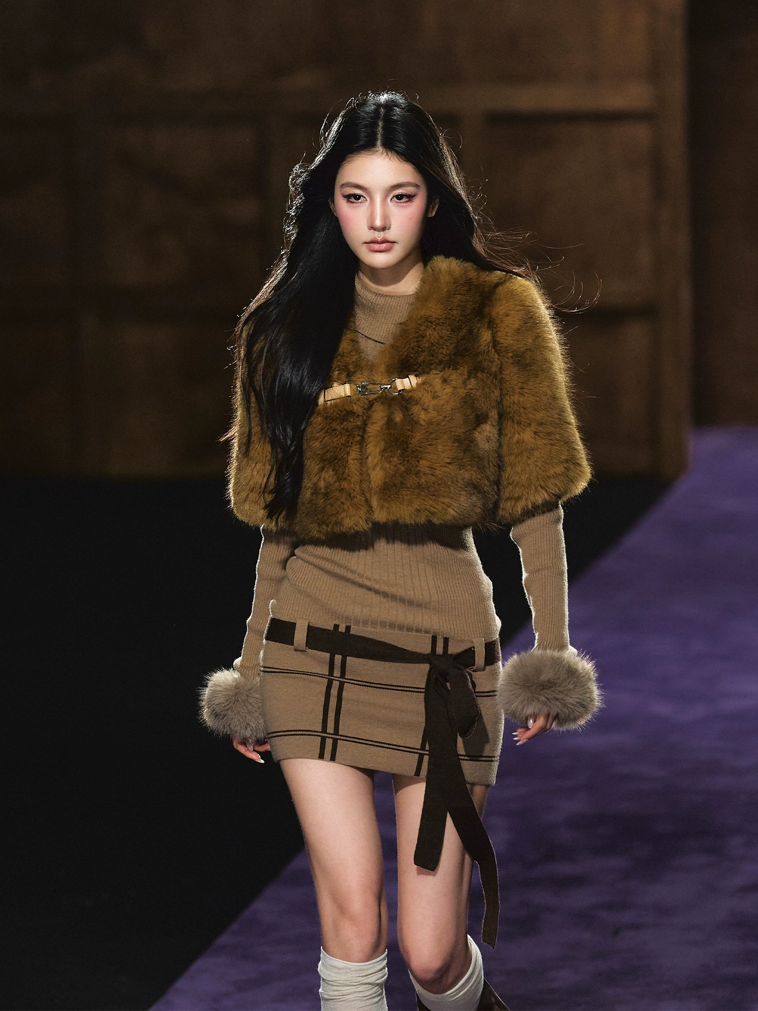 Maillard Faux Fur Cropped Cape