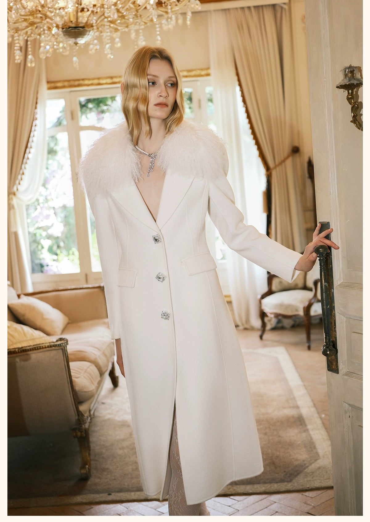 Nata Detachable Shearling Collar Wool Coat - CHINASQUAD