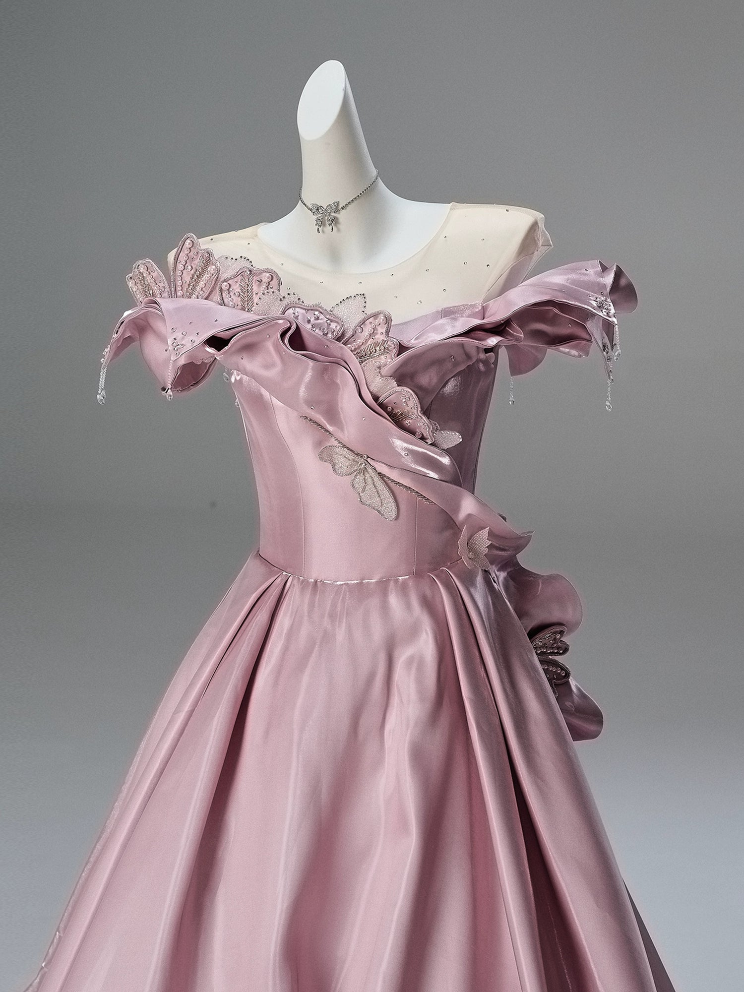 Peachcore Satin Bloom Couture Gown