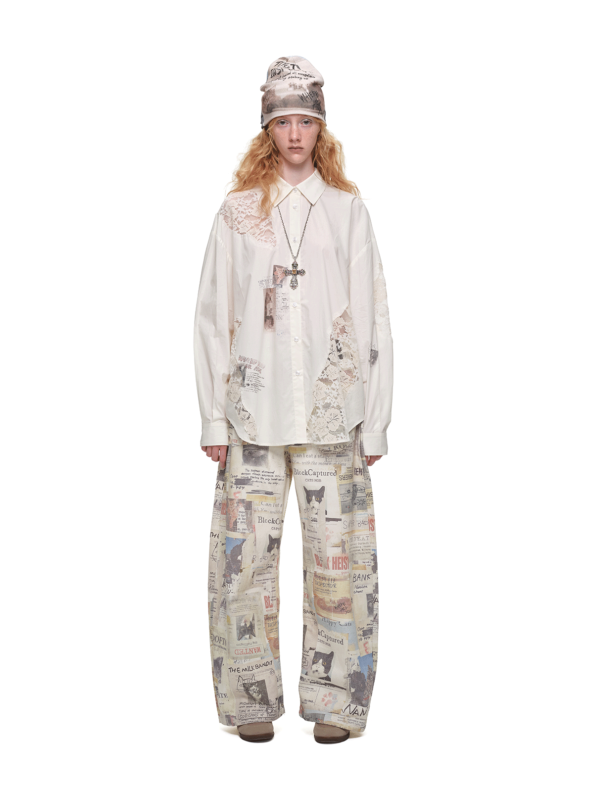 Lace Patchwork Oversized Shirt
