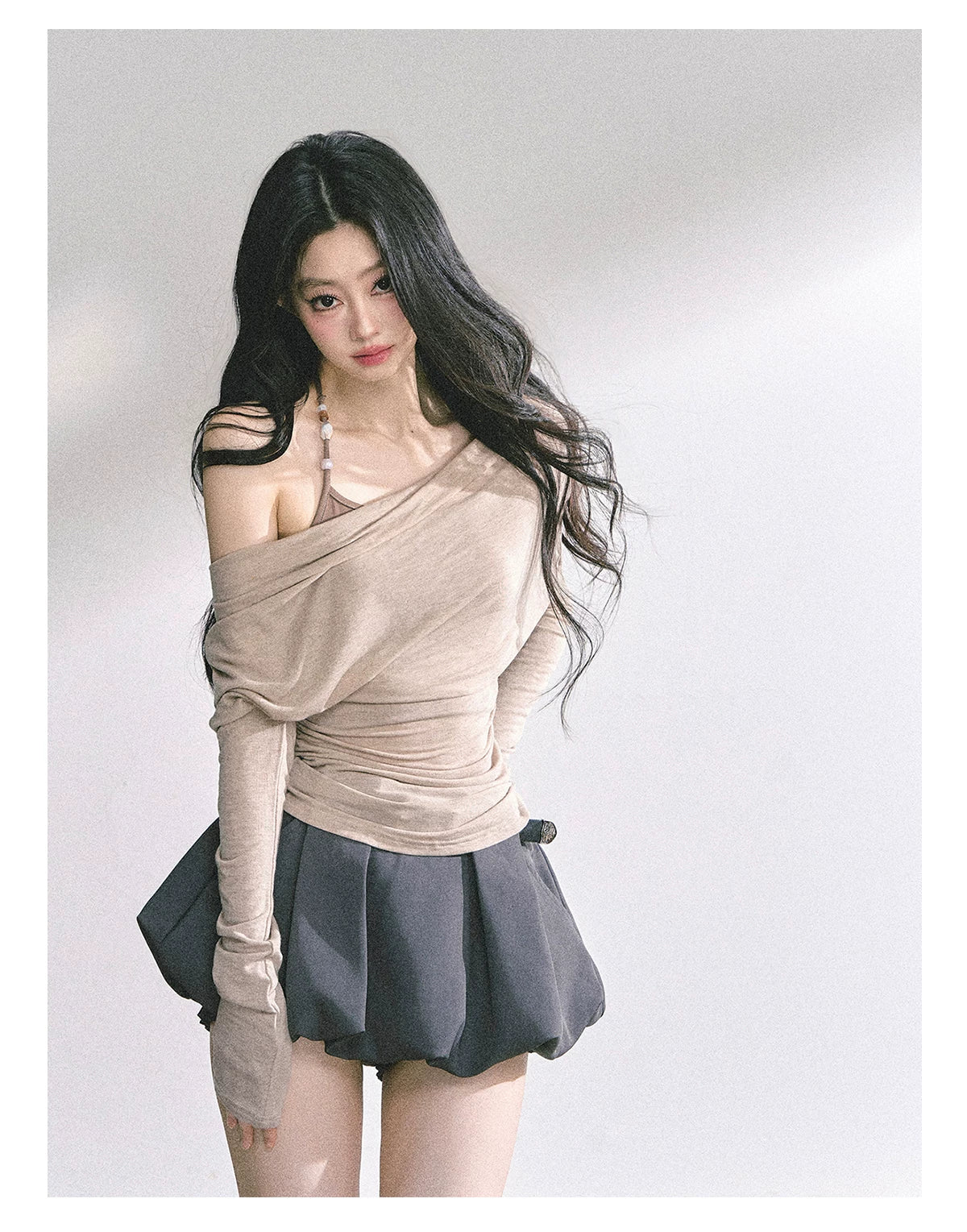 Asymmetric Off-Shoulder Long-Sleeve T-Shirt
