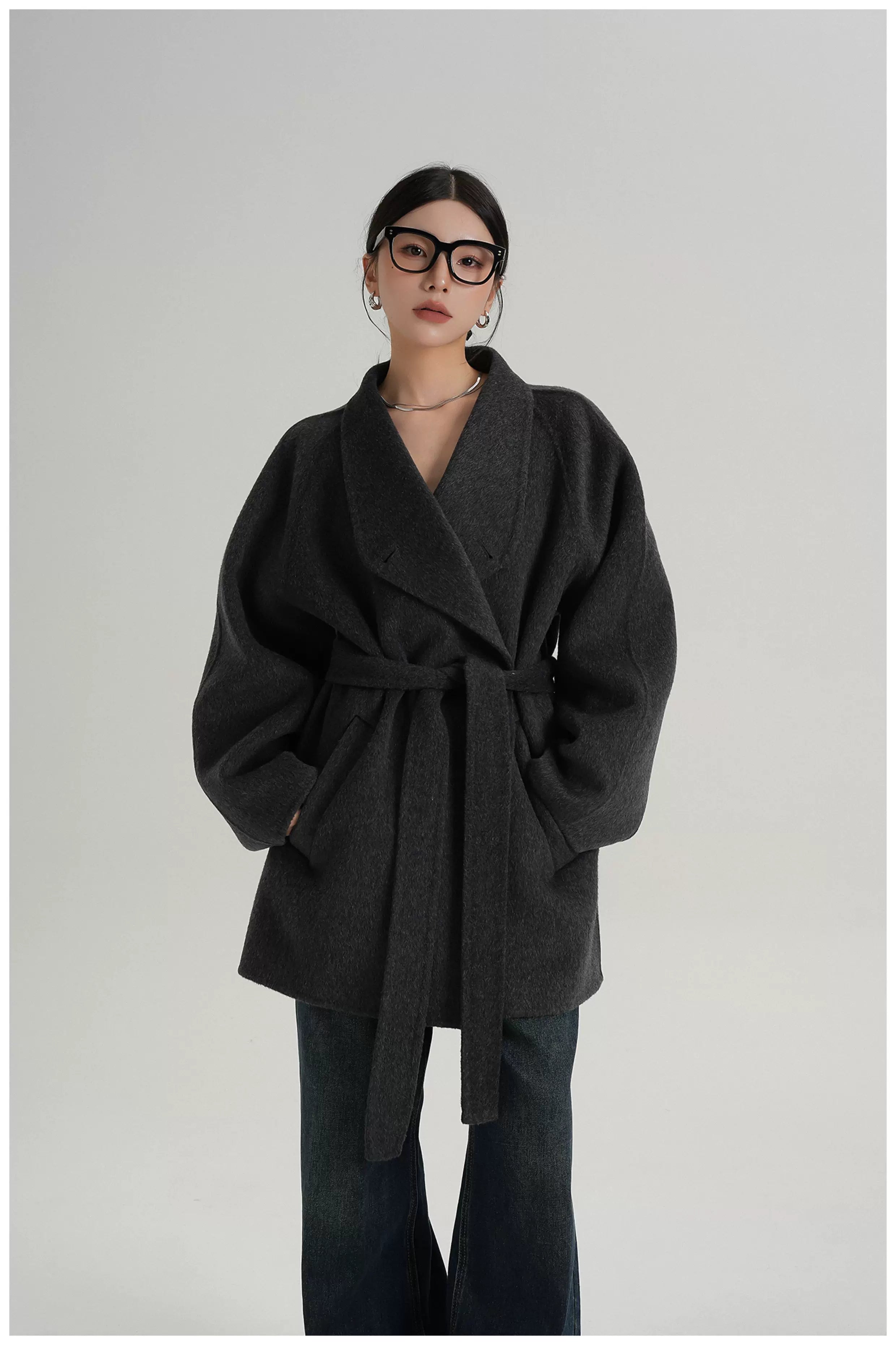 Tie-Belt Mid-Length Double-Faced Wool Jacket