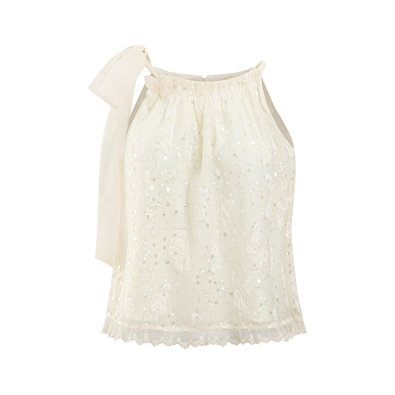 White Butterfly Lace Halter Top & Midi Skirt Set - CHINASQUAD