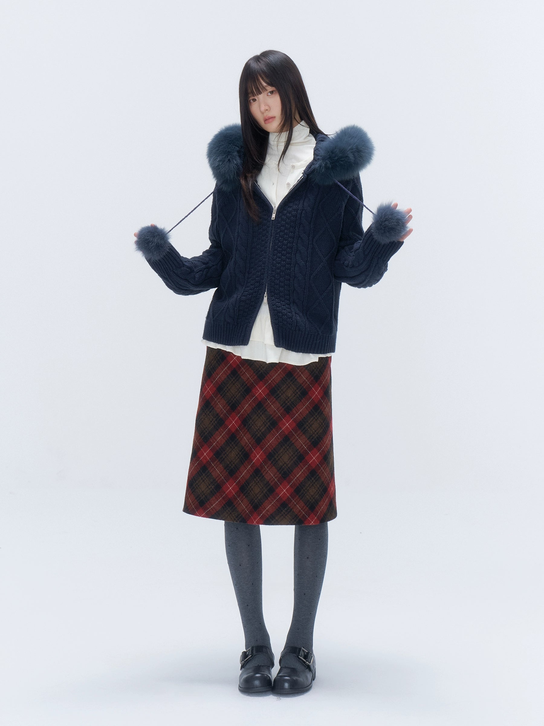 Vintage Plaid Wool-Blend Midi Skirt