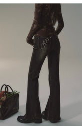 Vintage Distressed Flared Denim Jeans - CHINASQUAD