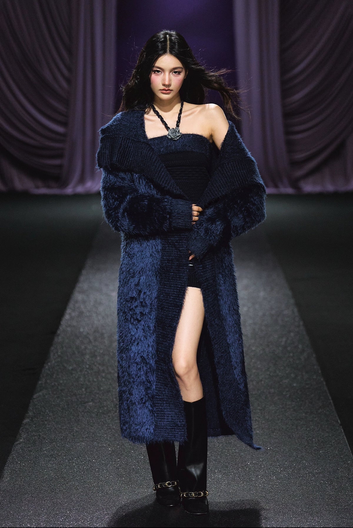 Contrast Knit Cardigan & Hand-Crocheted Dress Set - CHINASQUAD