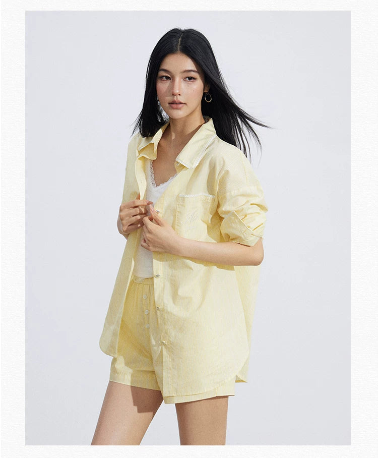 Lightweight Striped Polo Shirt & Shorts Lounge Set