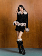 Pink Contrast Detachable Fur Chenille Jacket & Skirt Set - CHINASQUAD