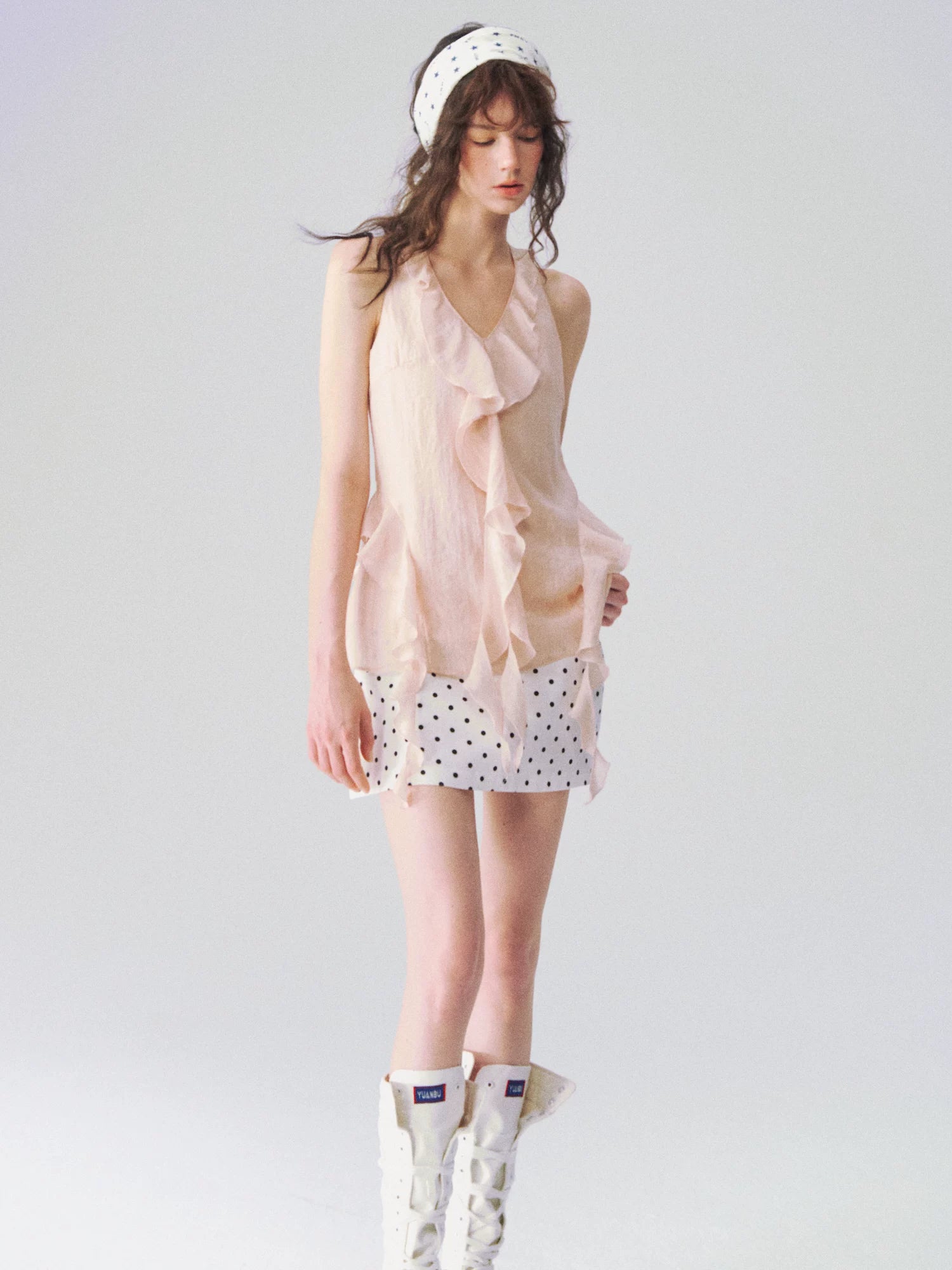 Elegant Linen-Blend Ruffled Halter V-Neck Top