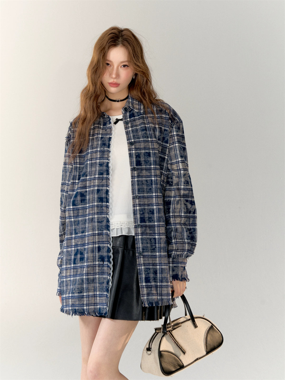 Lace-Trimmed Brushed Plaid Shirt - CHINASQUAD