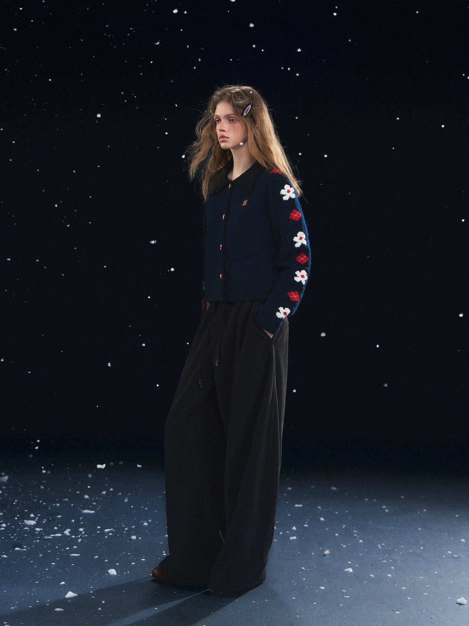 Vintage Floral Jacquard Lapel Cardigan