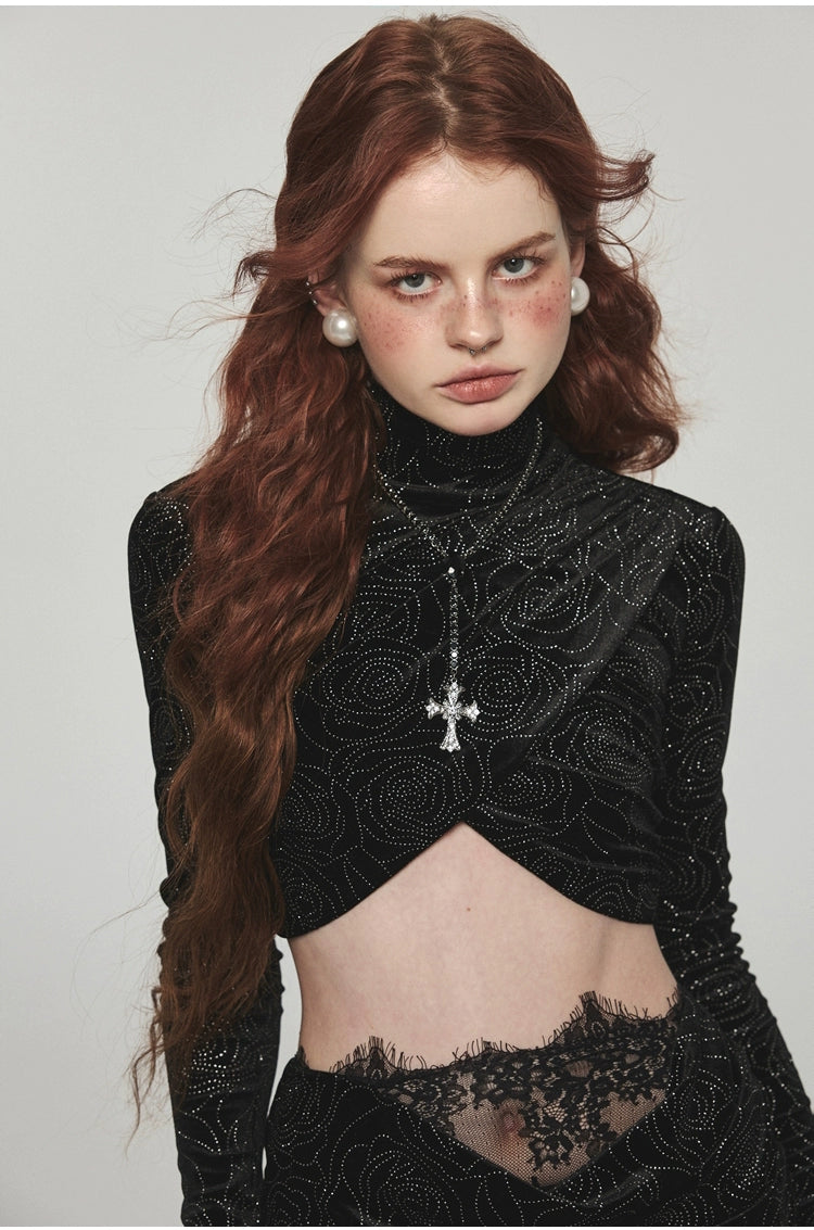 Velvet Turtleneck Crossed Blouse - CHINASQUAD