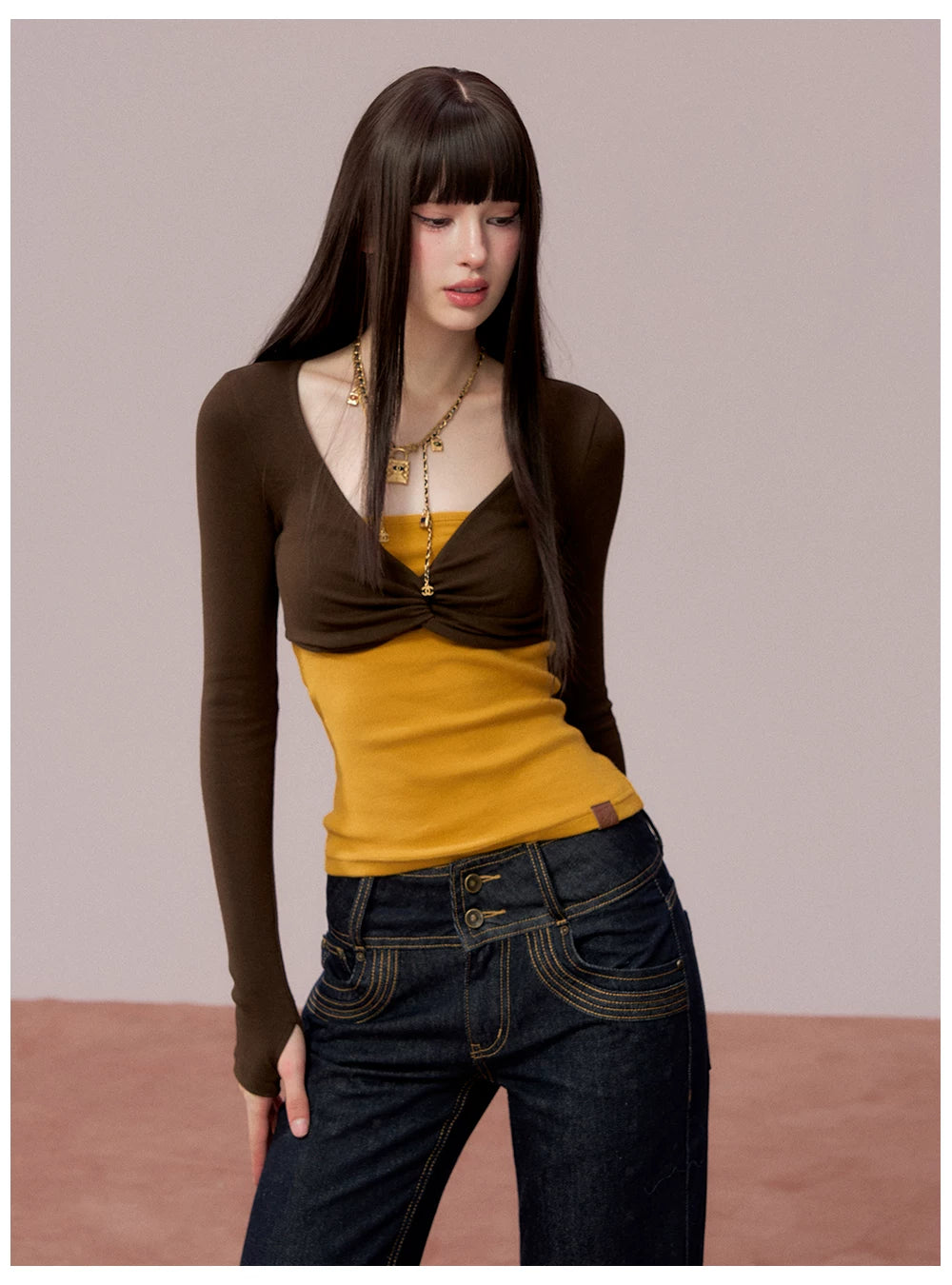 Tube-Top Slim-Fit Long Sleeve T-Shirt